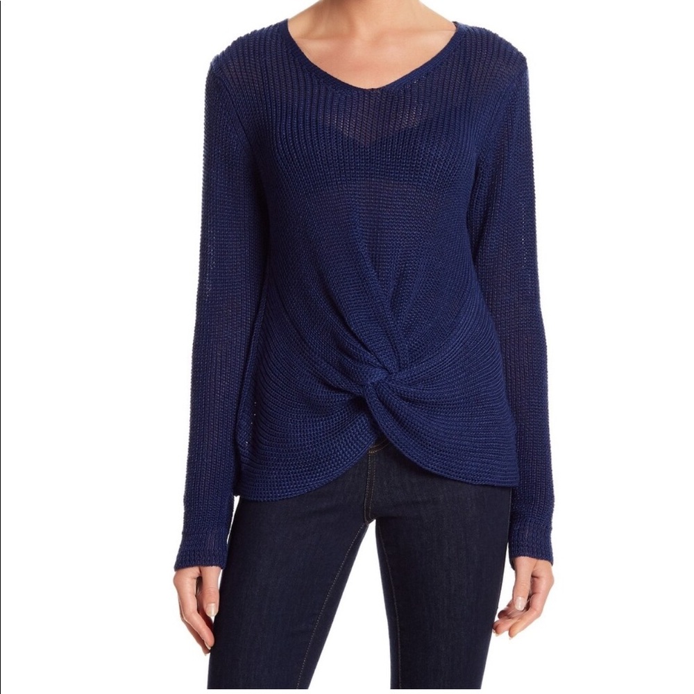 woven heart Royal blue twist tie sweater Sz M